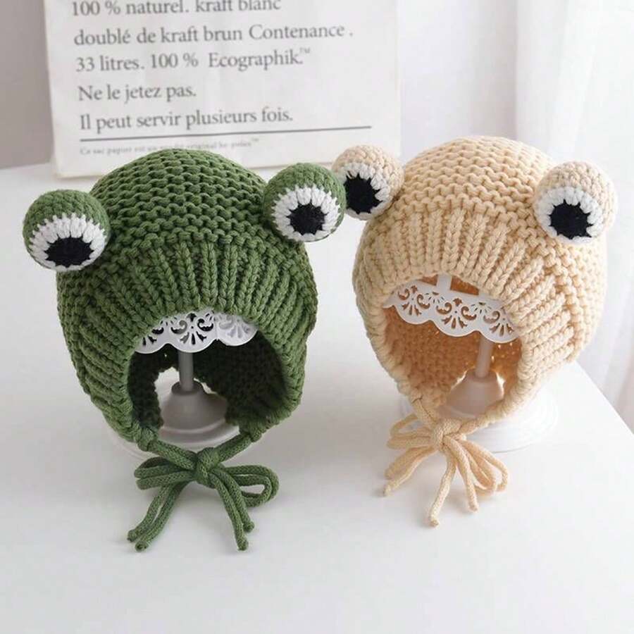 嬰兒冬季帽子針織羊毛帽男女適用,保暖又可愛 - 綠色 - 查看 1