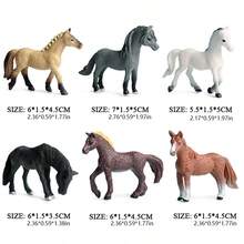 6 件逼真小马雕像套装，纹理细致的小马驹塑料动物雕像玩具，圣诞节生日礼物蛋糕装饰房间装饰 - 白色 - 查看 2