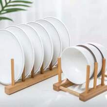 1pc Bamboo Anti-Bacterial & Anti-Mold Creative Draining Rack For Tableware, Bowls And Plates With Tea Display Stand, Kitchen Utensil Storage Organizer, Joint Draining Rack - Yellow - View 3