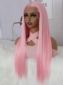 13*4 Mềm mại Ánh sáng Màu hồng Sợi tổng hợp Tóc giả phía trước Lace Đối với phụ nữ Áo Thời trang Trơn tru Dài Thẳng Tóc giả phía trước Lace 24 Inch Chân tóc tự nhiên Nhổ trước - Hồng - Xem 3