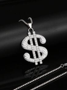 1 Stück 2025 Neue Europäische und Amerikanische Mode übertriebene Dollar Anhänger Halskette, Hip-Hop Edelstahl Pullover Kette Schmuck, großer Strass Geld dekorativer Anhänger Halskette, Herren Alltagskleidung Geburtstagsgeschenk