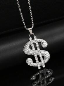 1 Stück 2025 Neue Europäische und Amerikanische Mode übertriebene Dollar Anhänger Halskette, Hip-Hop Edelstahl Pullover Kette Schmuck, großer Strass Geld dekorativer Anhänger Halskette, Herren Alltagskleidung Geburtstagsgeschenk