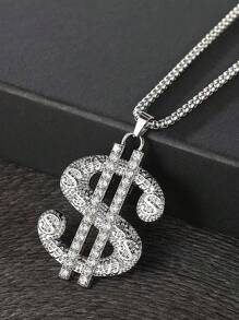 1 Stück 2025 Neue Europäische und Amerikanische Mode übertriebene Dollar Anhänger Halskette, Hip-Hop Edelstahl Pullover Kette Schmuck, großer Strass Geld dekorativer Anhänger Halskette, Herren Alltagskleidung Geburtstagsgeschenk
