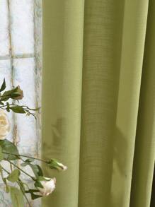 1pc Olive Green Semi-Blackout Solid Color Curtain - Green - View 6