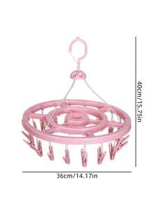 Round Clothes Hanger With 18 Clips, Drying Quick Clips, Plastic Laundry Clips, Suitable For Socks, Bras, Underwear, Clothes, Sturdy, Pink - Pink - View 2