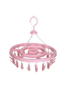 Round Clothes Hanger With 18 Clips, Drying Quick Clips, Plastic Laundry Clips, Suitable For Socks, Bras, Underwear, Clothes, Sturdy, Pink - Pink - View 1