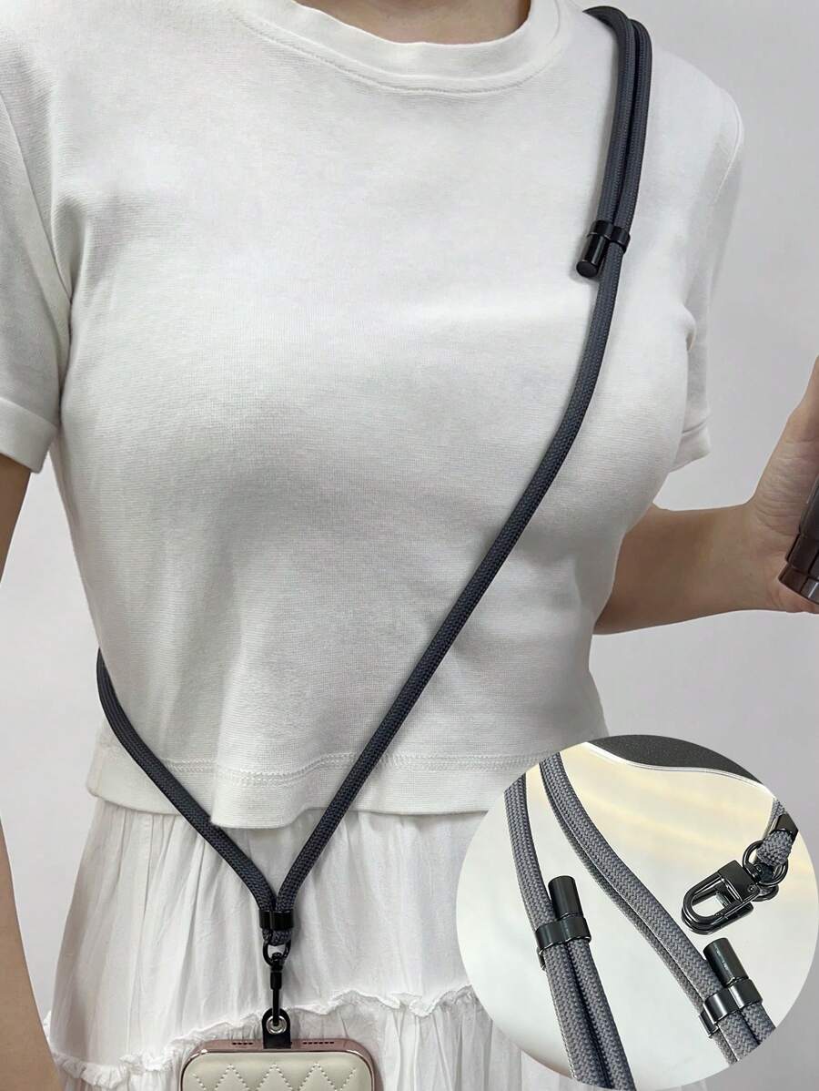 1 Funda Para Teléfono Celular Con Cuerda Gruesa Colgante Y Accesorio De Metal Ajustable Para Llevar Al Cuello, Hombro O Cuerpo Cruzado - Gris Oscuro - Ver 1