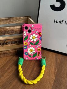 1個帶手帶的微笑白花盒,多功能防震四角掛孔粉紅色手機保護殼,適用於 Iphone 15promax/11/12/13/14/xr/13mini/15plus - 彩色 - 查看 5
