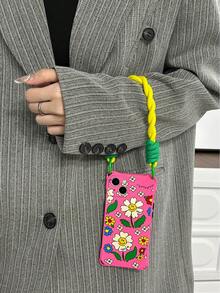 1個帶手帶的微笑白花盒,多功能防震四角掛孔粉紅色手機保護殼,適用於 Iphone 15promax/11/12/13/14/xr/13mini/15plus - 彩色 - 查看 2