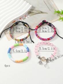 1 套多色復古風格手工編織串珠皮革組合 4 件/套時尚百搭女士手鍊 - 多色4 件套女士手環 - 查看 5