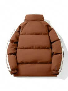 男裝條紋束口加厚運動外套，配編織帶，多用途 - 咖啡棕 - 查看 2