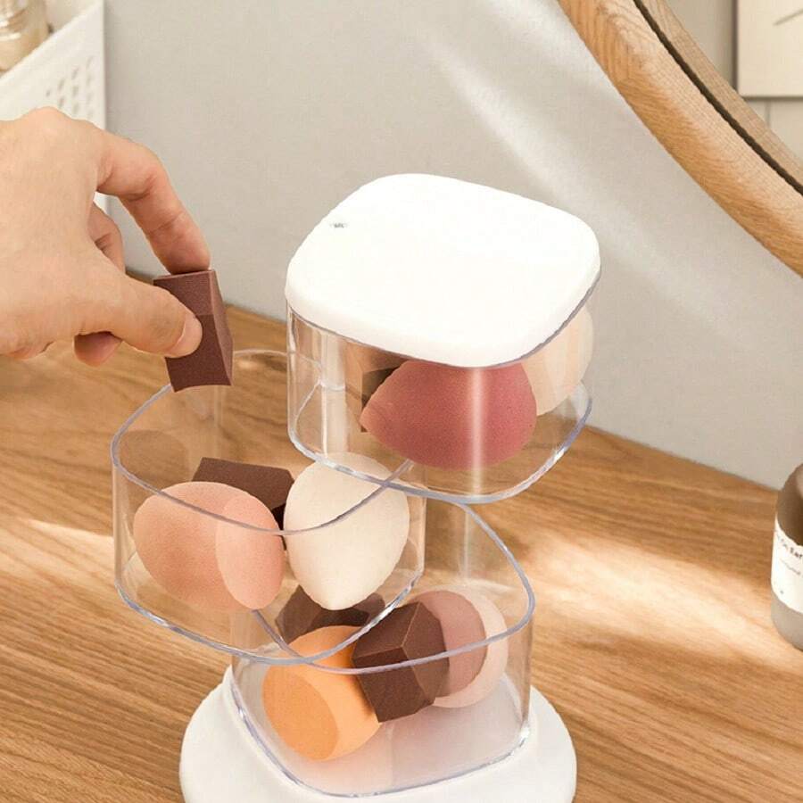 1 件多層有蓋化妝海綿容器 - 雙面化妝海綿和粉撲儲物架,適用於髮飾、酒店梳妝台和紙巾盒 - 白色4層 - 查看 1