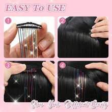 20英寸夾式髮銀片,每包6入色彩繽紛的合成髮延,適用於派對、聖誕節、新年、萬聖節、角色扮演等活動 - 銀色 - 查看 5