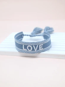 1個刺繡波西米亞風手工編織愛情信封流蘇手鍊 - 淺藍色 - 查看 3