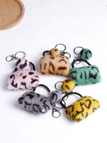 1入創意可愛的豹紋迷你毛絨鑰匙扣錢包,用於汽車包包,帶有隨機顏色 - 彩色 - 查看 6
