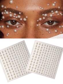 165 piezas 3/4/5/6mm Pegatinas de perla marfil y diamante para fotomatón de fiestas - Blanco - Ver 2