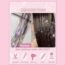 20Inch Clip In Hair Tinsel Extensions Hair Tinsel, 6pcs Highlights For Hair Each Pack Multi-Colors Synthetic Hair Extensions For Party, Christmas, New Year, Halloween, Cosplay - Multicolor - View 2