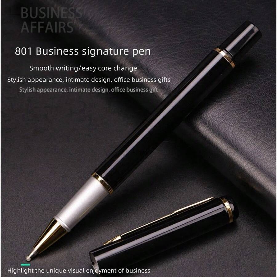 1 支新款金屬原子筆,辦公室和學校文具,商務和簽名用,通用 - 黑色 - 查看 1