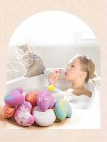 1pc Valentine Heart-Shaped Bath Salt Ball, Bath Explosion Bath Ball, Essential Oil Salt Bath Ball Bubble Bomb, Gift For Girlfriend - Multicolor - View 3