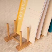 1pc Bamboo Anti-Bacterial & Anti-Mold Creative Draining Rack For Tableware, Bowls And Plates With Tea Display Stand, Kitchen Utensil Storage Organizer, Joint Draining Rack - Yellow - View 4