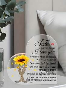 1pc Sister Gift Acrylic Heart Shaped Paperweight, Sister Memorial Gift With Inscription Sister Are God's Way Of Making Sure We Never Walk Alone, Valentine's Day Gift, Memory Gift, Sister Birthday Gift Birthday Gifts Graduation - Yellow - View 5