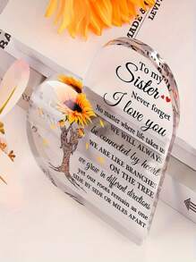 1pc Sister Gift Acrylic Heart Shaped Paperweight, Sister Memorial Gift With Inscription Sister Are God's Way Of Making Sure We Never Walk Alone, Valentine's Day Gift, Memory Gift, Sister Birthday Gift Birthday Gifts Graduation - Yellow - View 3