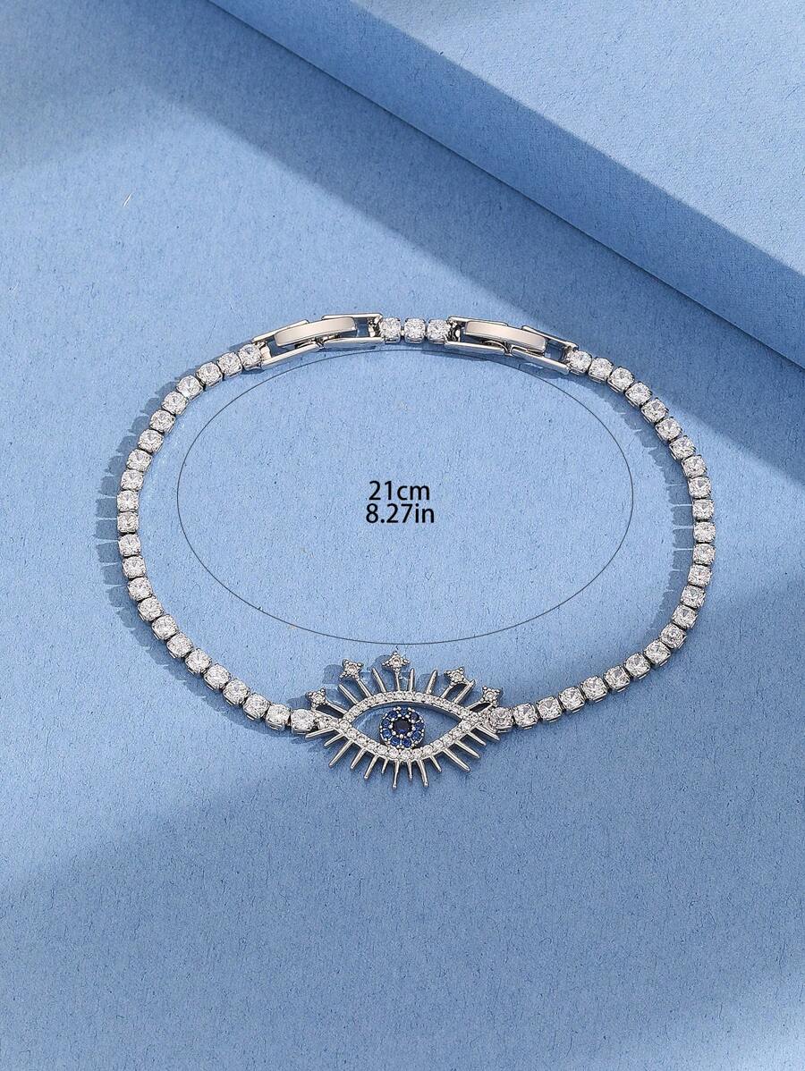 1只歐美風格全水晶藍色邪惡之眼形不鏽鋼手鍊,適合女性在萬聖節戴著 - 彩色 - 查看 1