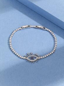 1只歐美風格全水晶藍色邪惡之眼形不鏽鋼手鍊,適合女性在萬聖節戴著 - 彩色 - 查看 2