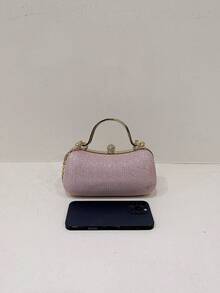 1 件女式粉紅色鏈帶鑽石和閃亮硬殼手拿包肩斜背包適用於口紅、化妝品 - 非常適合舞會、婚禮、宴會、晚會、夜店 - 粉色 - 查看 3