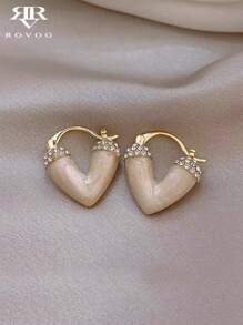 1對豪華獨特的心形微嵌鑲鑽耳環,適用於女性日常通勤形象 - 白色 - 查看 2