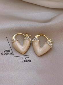 1對豪華獨特的心形微嵌鑲鑽耳環,適用於女性日常通勤形象 - 白色 - 查看 5