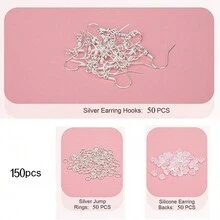 150入組低過敏性耳勾,耳線,魚鉤,跳環和橡膠背夾用於製作耳環珠寶diy套件 - 銀色-150 - 查看 2