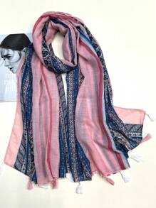 簡約印花絲巾 新款女士絲巾 春夏防曬沙灘巾 時尚百搭披肩頭巾 - 粉色 - 查看 3