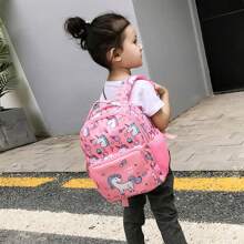 1 Pc Dinosaur Unicorn Leisure And Cute Solid Color Nylon Strap With Unicorn Zipper Top Handheld Shoulder Strap Adjustable Girl Backpack For Back To School&For Daily&For Travel - Pink - View 9