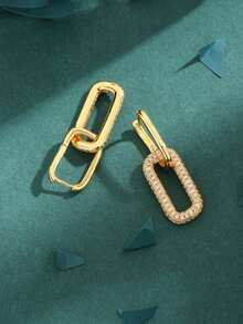 1對歐美風格閃亮的方形氧化鋯鋯石星空設計時尚豪華耳環,絕佳女性/女孩禮物 - 金黃色 - 查看 2