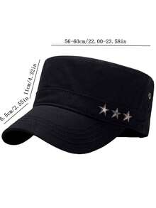 單色男士秋冬平頂帽，適用於戶外旅行大頭部或軍事帽1入 - 黑色 - 查看 2