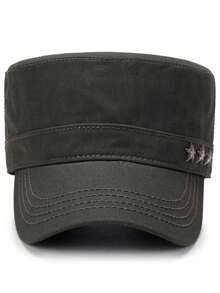 單色男士秋冬平頂帽，適用於戶外旅行大頭部或軍事帽1入 - 黑色 - 查看 10