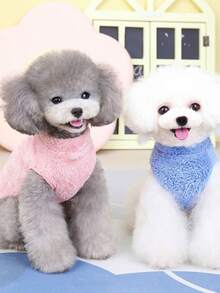 1件寵物純色絨毛連帽衫,貓狗連身衣,針對泰迪狗、貓等小型至中型寵物,柔軟舒適保暖 - 藍色 - 查看 5