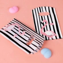 Set de 45 bolsitas de plástico pequeñas con raya negra y diseño de flamenco en el asa, para tienda de joyería, empaques para regalos de fiesta