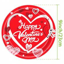 141 件情人節快樂主題派對用品包括：24 個 7 英寸紙盤、24 個 9 英寸紙盤、24 個 13 英寸餐巾紙、24 個 9 盎司紙杯、25 個紅色吸管、20 個紅色氣球和餐具套裝 - 紅色 - 查看 6
