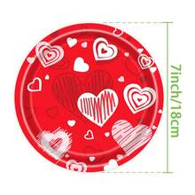 141 件情人節快樂主題派對用品包括：24 個 7 英寸紙盤、24 個 9 英寸紙盤、24 個 13 英寸餐巾紙、24 個 9 盎司紙杯、25 個紅色吸管、20 個紅色氣球和餐具套裝 - 紅色 - 查看 4