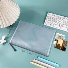 Morandi A4 Zipper Bag For Documents, Stationeries, Exams, Archives, Materials, With Handle And Transparent Pencil Case And Grid-Designed Compartments, For Primary School Students - Baby Pink - View 2