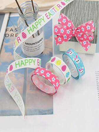 1pc 4.5m Easter Grosgrain Ribbon With Bunny Print For Headwear & Package Decoration