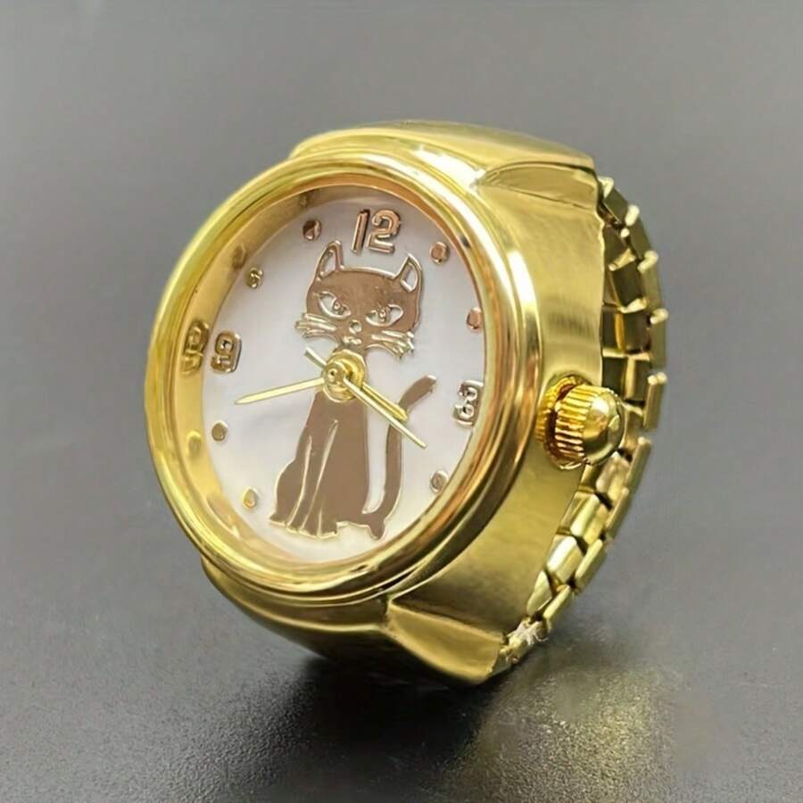 Cartoon Cat Dial Quartz Finger Watch For Women Men Cute Elastic Analog ...