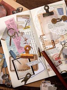 MOCARD 50pcs/Pack Vintage Scrapbooking Material Stickers, Diy Decoration Collage Handmade Material For Festival Gift, Personalized Creativity Art Drawing Back To School - Brown - View 5