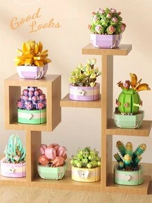 1入組小型積木多肉植物盆栽拼圖,居家桌面裝飾品,聖誕禮物 - 多肉-微笑天使 (232PCS) - 查看 3