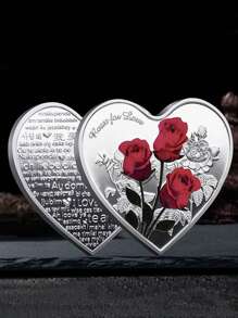 印有多種語言“我愛你”的心形玫瑰紀念幣,是生日派對或表白的理想禮物 - 銀色 - 查看 5
