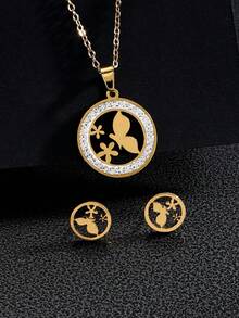1 Set European And American Style Simple Stainless Steel Heart Shaped Pendant Necklace, Autumn And Winter Sweater Chain Accessories - Gold - View 3