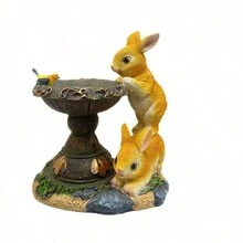 1入組動物主題樹脂工藝卡通戶外太陽能燈,兔形狀圖案花園裝飾 - 橘色 - 查看 5