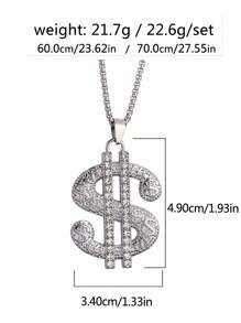 1 Stück 2025 Neue Europäische und Amerikanische Mode übertriebene Dollar Anhänger Halskette, Hip-Hop Edelstahl Pullover Kette Schmuck, großer Strass Geld dekorativer Anhänger Halskette, Herren Alltagskleidung Geburtstagsgeschenk